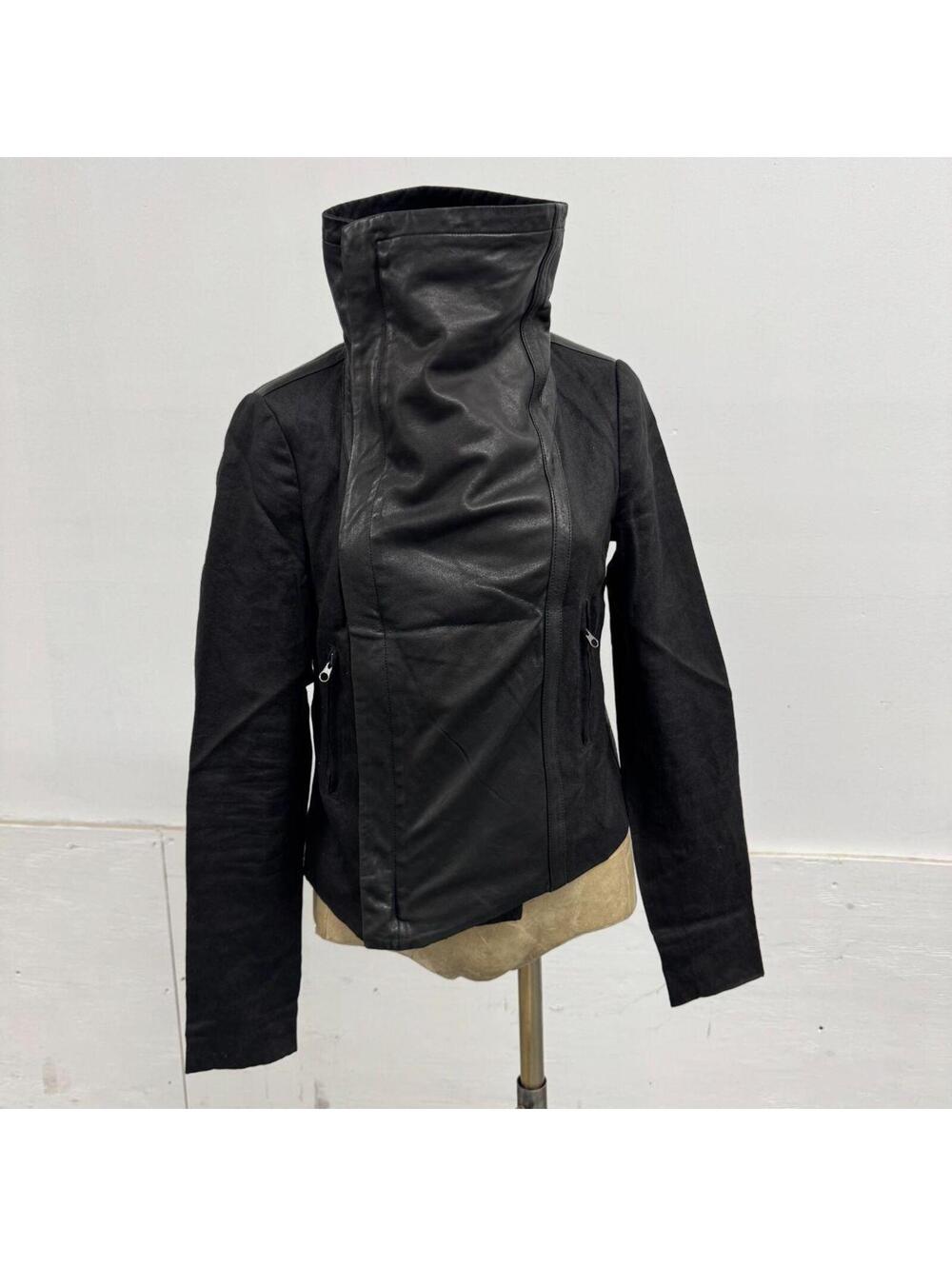 Vintage Vince Black Funnel Neck Asymmetric Avant Garde Leather Jacket